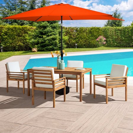 ALATERRE FURNITURE 6 Piece Set, Okemo Table with 4 Chairs, 10-Foot Rectangular Umbrella Orange ANOK01RE03S4